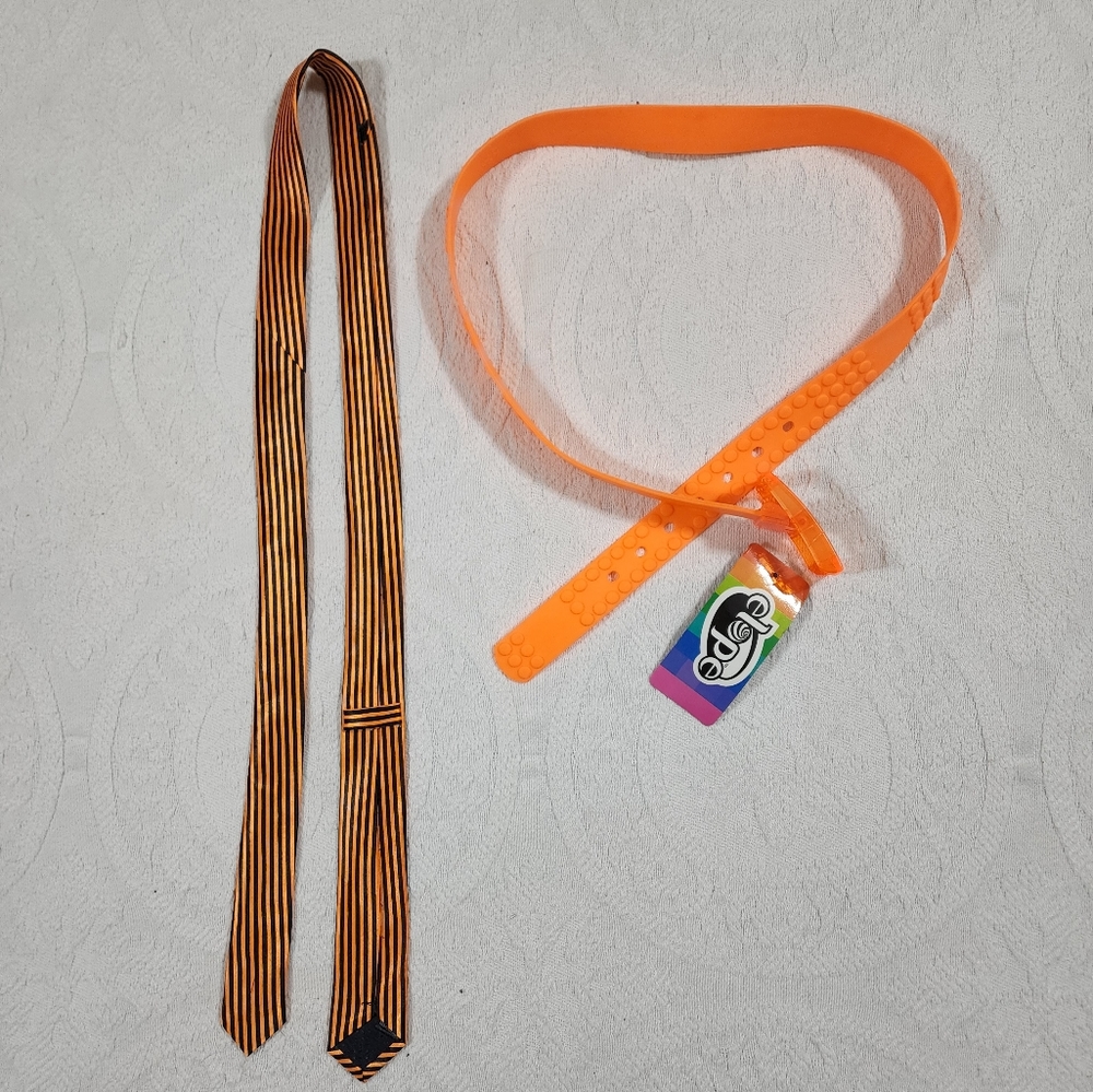 Neon Striped Tie and Rubber Belt